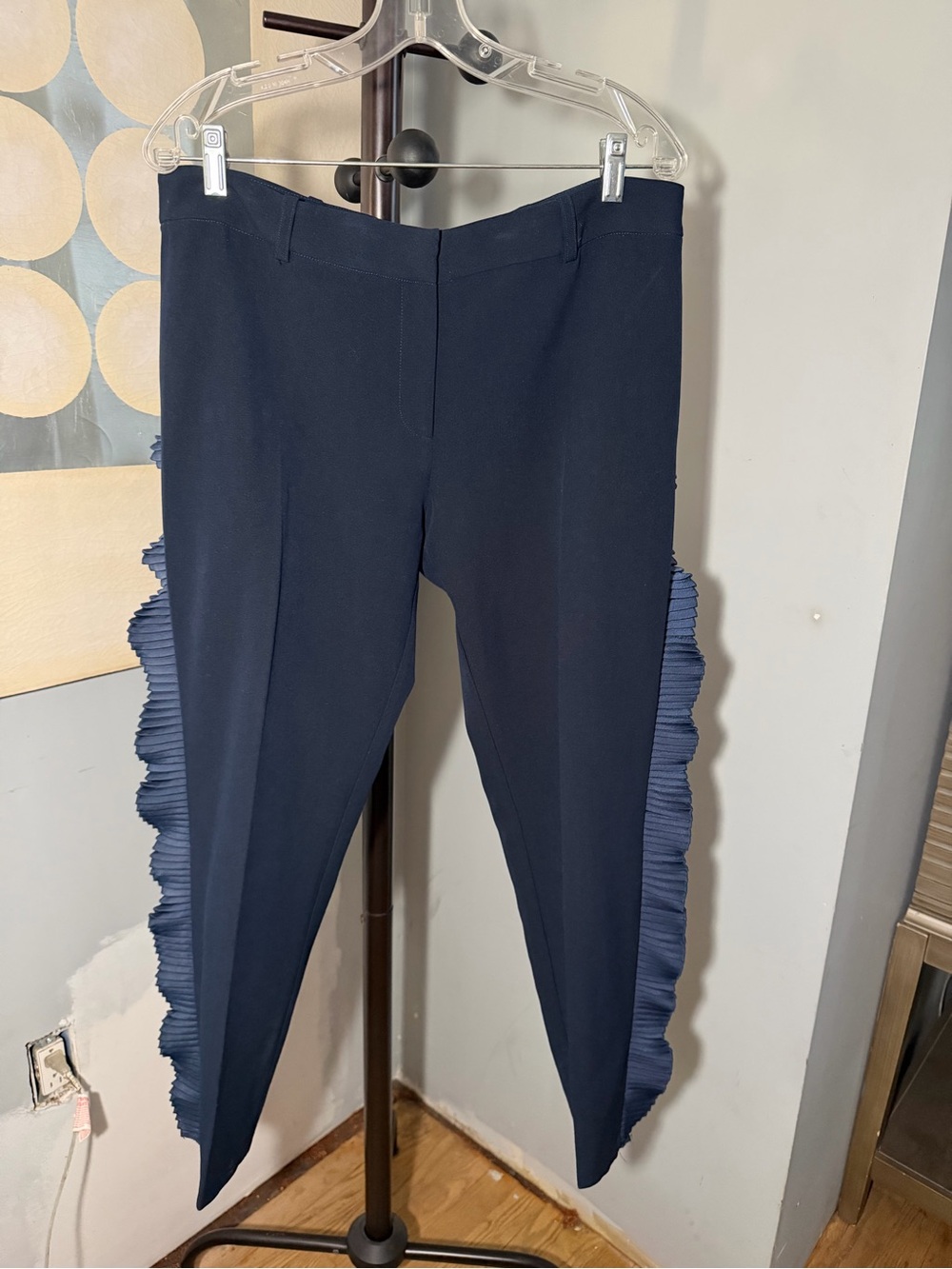 Closet Navy Dress Pants with Side Ruffles Detail